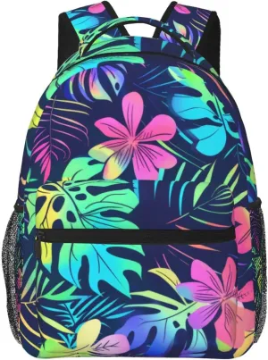 Tropical Hawaiian Neon Palm Leaves Backpack Lightweight Laptop Backpack Casual Daypack Travel Double Shoulder Bag For Women Men