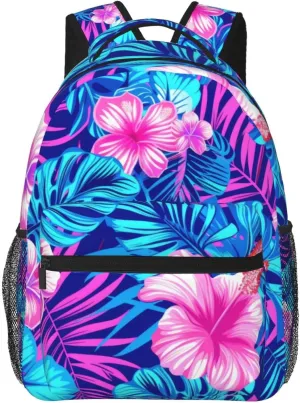Tropical Hawaiian Neon Palm Leaves Backpack Lightweight Laptop Backpack Casual Daypack Travel Double Shoulder Bag For Women Men