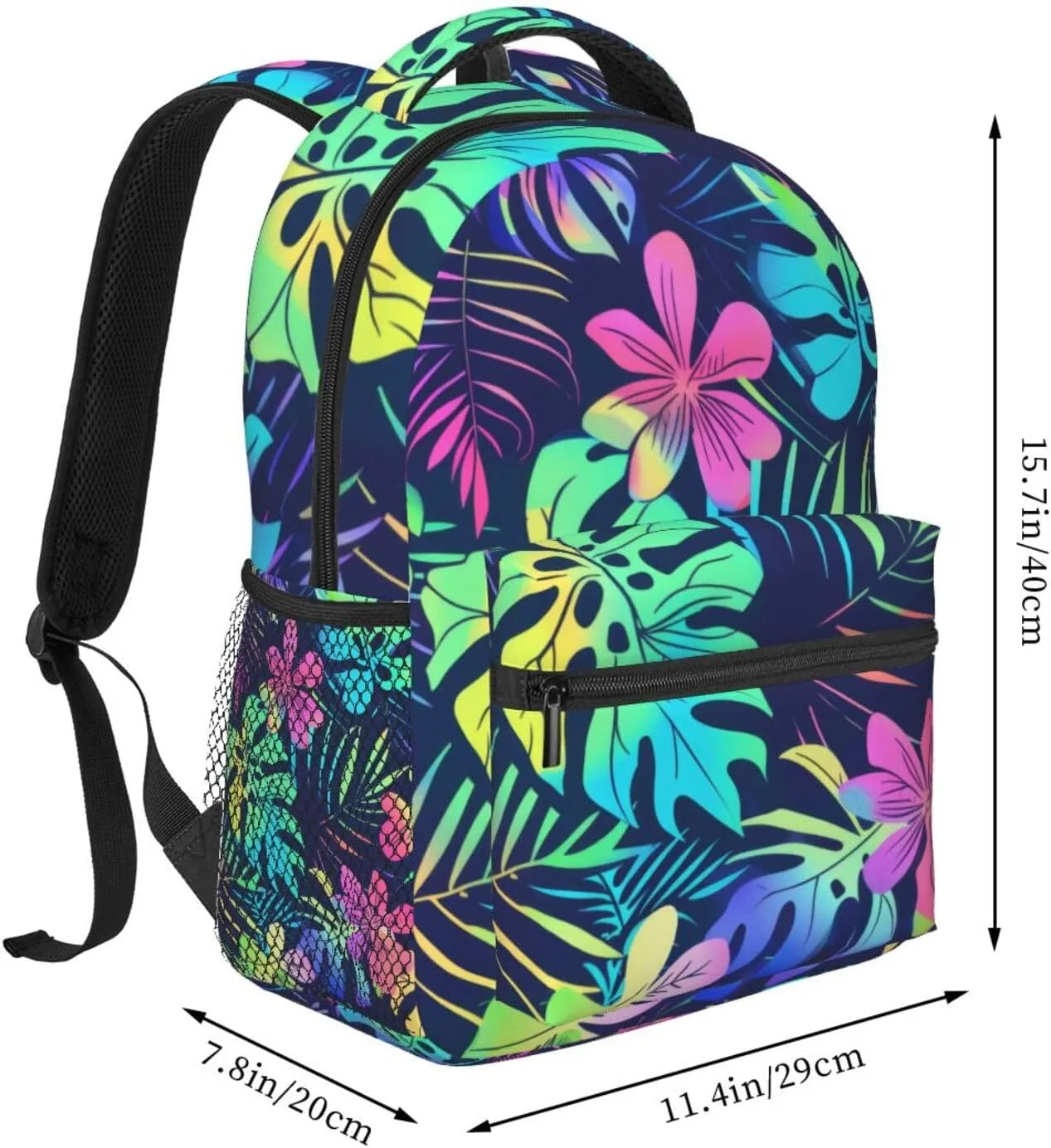 Tropical Hawaiian Neon Palm Leaves Backpack Lightweight Laptop Backpack Casual Daypack Travel Double Shoulder Bag For Women Men