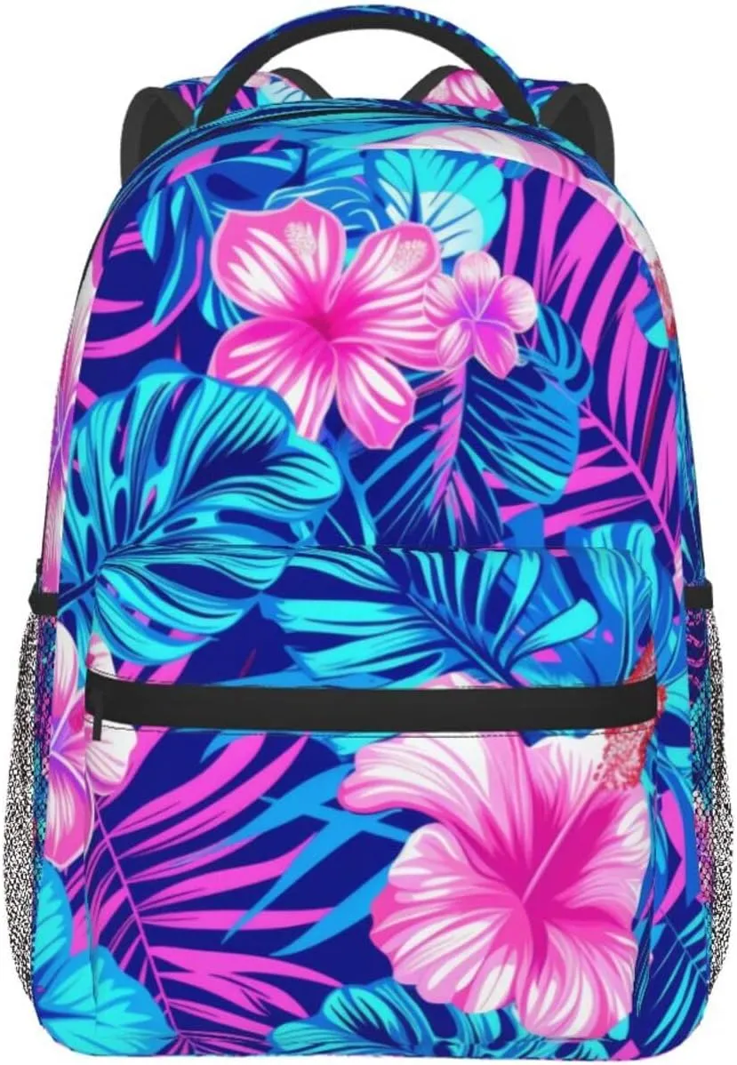 Tropical Hawaiian Neon Palm Leaves Backpack Lightweight Laptop Backpack Casual Daypack Travel Double Shoulder Bag For Women Men