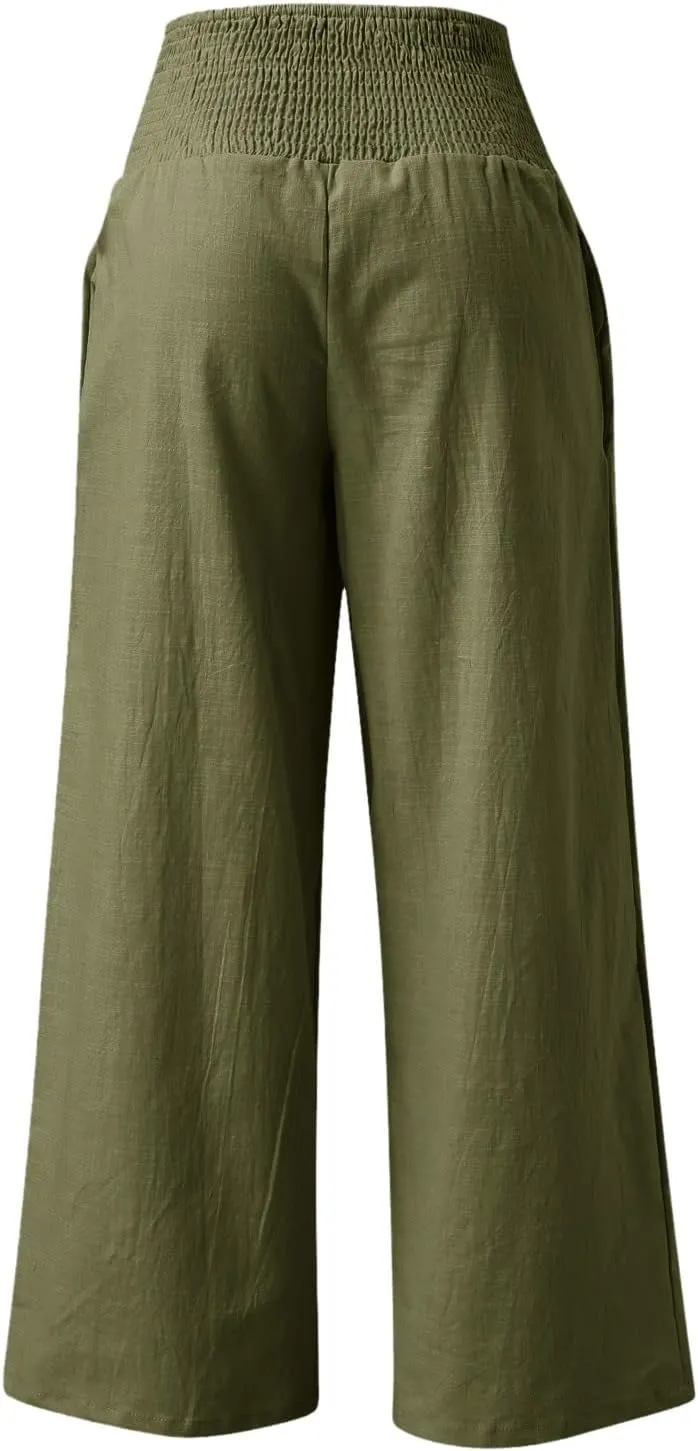 Tummy Control Women High Waisted Lounge Pants Casual Wide Leg Boho Trouser Summer Drawstring Sweatpants with Pocket