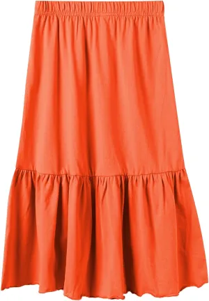 UNACOO Girls Skirts Cotton Maxi Skirts Long Skirt Elastic Waistband Ruffle Skirt Casual Mid Skirt Kid Girl 3-12 Years