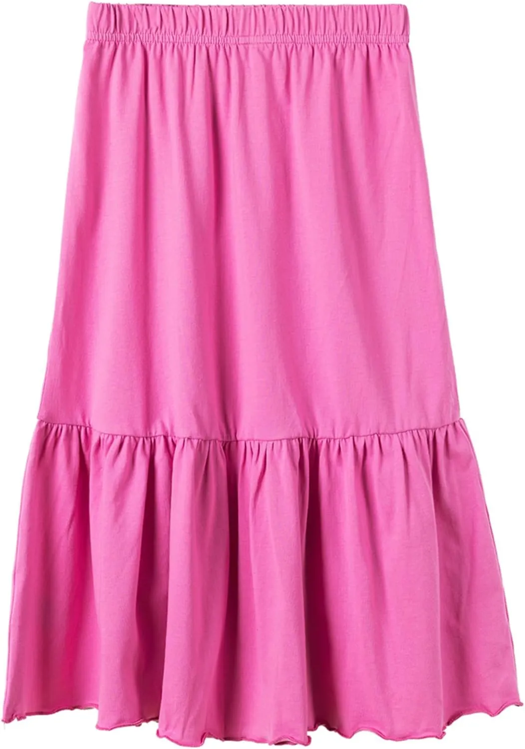 UNACOO Girls Skirts Cotton Maxi Skirts Long Skirt Elastic Waistband Ruffle Skirt Casual Mid Skirt Kid Girl 3-12 Years