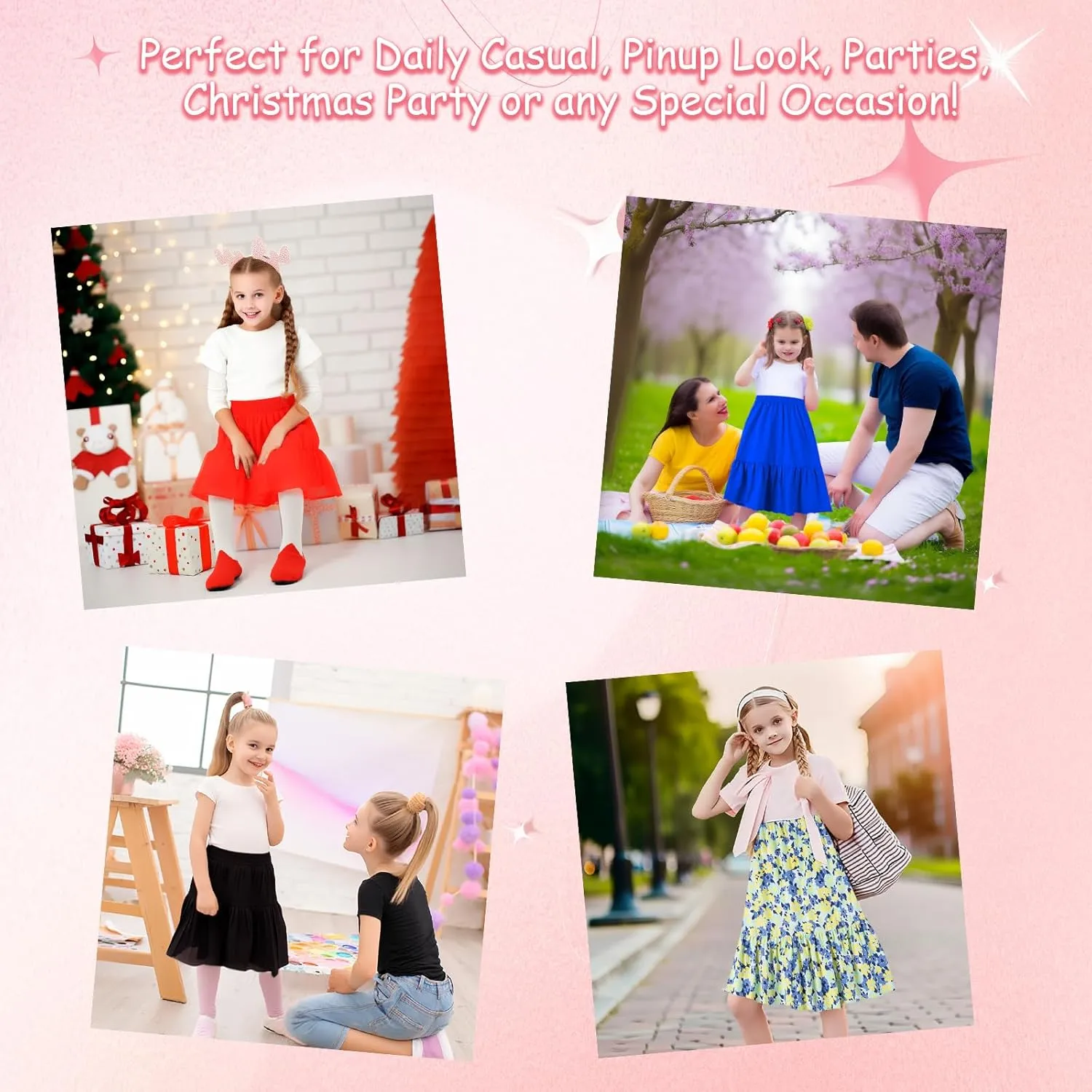 UNACOO Girls Skirts Cotton Maxi Skirts Long Skirt Elastic Waistband Ruffle Skirt Casual Mid Skirt Kid Girl 3-12 Years