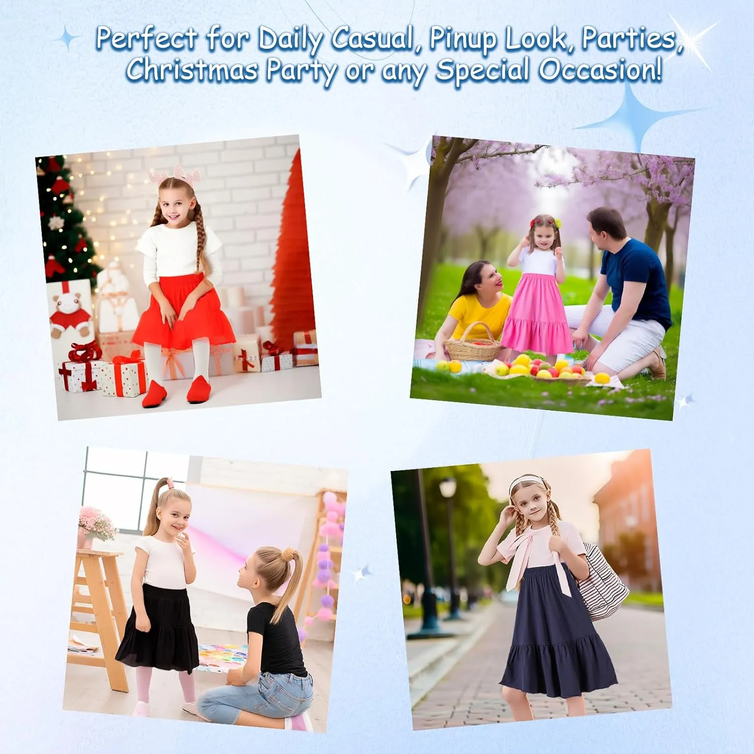 UNACOO Girls Skirts Cotton Maxi Skirts Long Skirt Elastic Waistband Ruffle Skirt Casual Mid Skirt Kid Girl 3-12 Years
