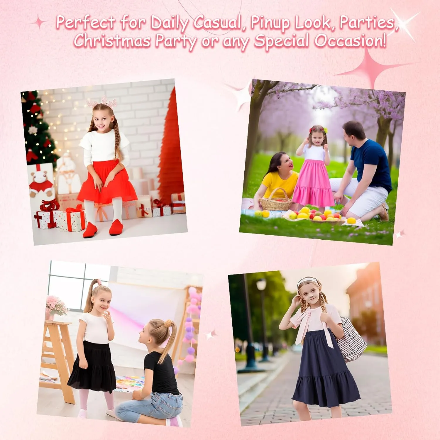 UNACOO Girls Skirts Cotton Maxi Skirts Long Skirt Elastic Waistband Ruffle Skirt Casual Mid Skirt Kid Girl 3-12 Years