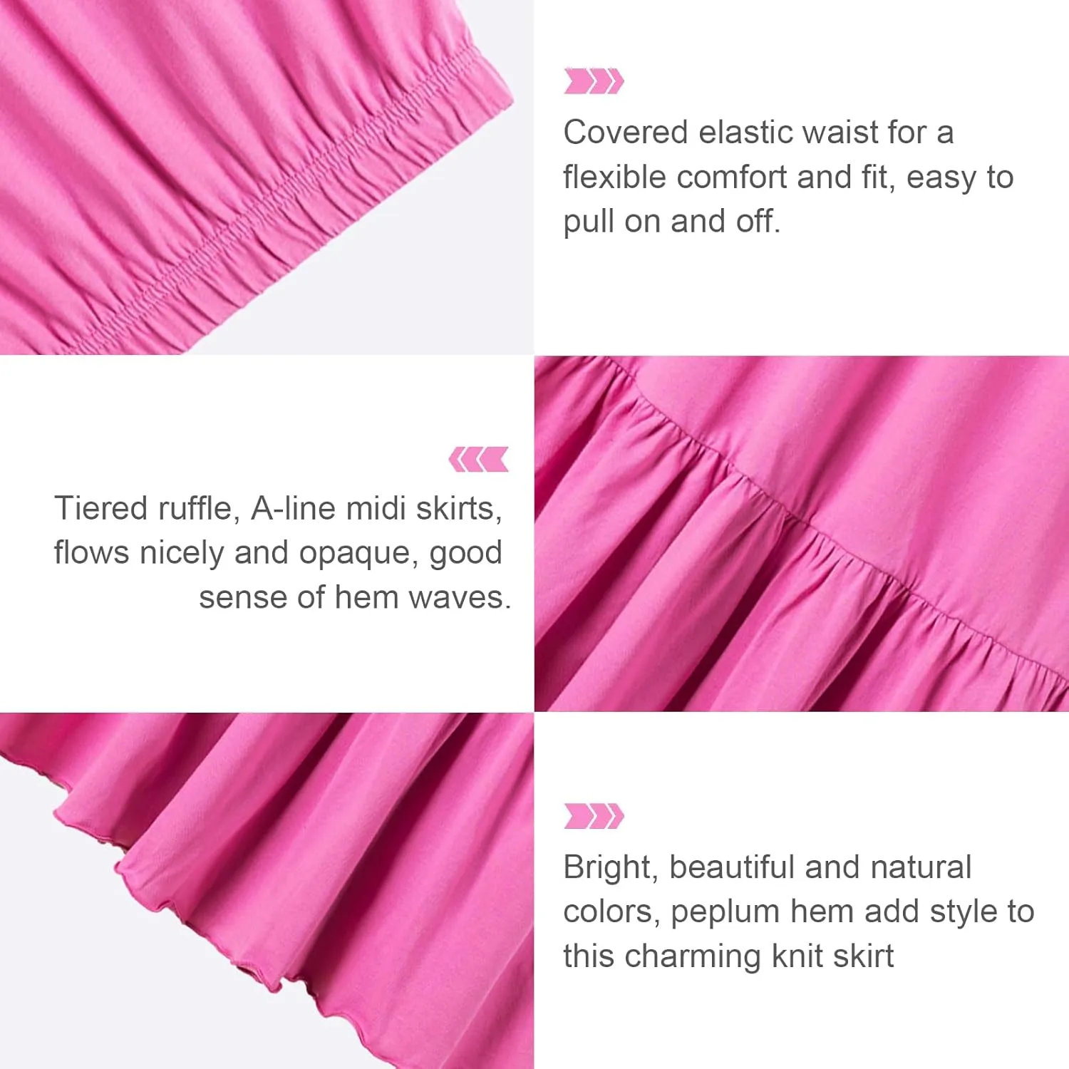UNACOO Girls Skirts Cotton Maxi Skirts Long Skirt Elastic Waistband Ruffle Skirt Casual Mid Skirt Kid Girl 3-12 Years