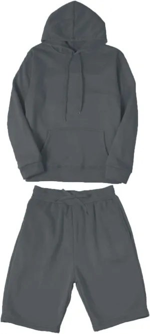 Unisex 2 Piece Sweatsuit for Men Women Oversized Solid Long Sleeve Hoodie Pullover Shorts Tracksuit Jogger Sweatpants