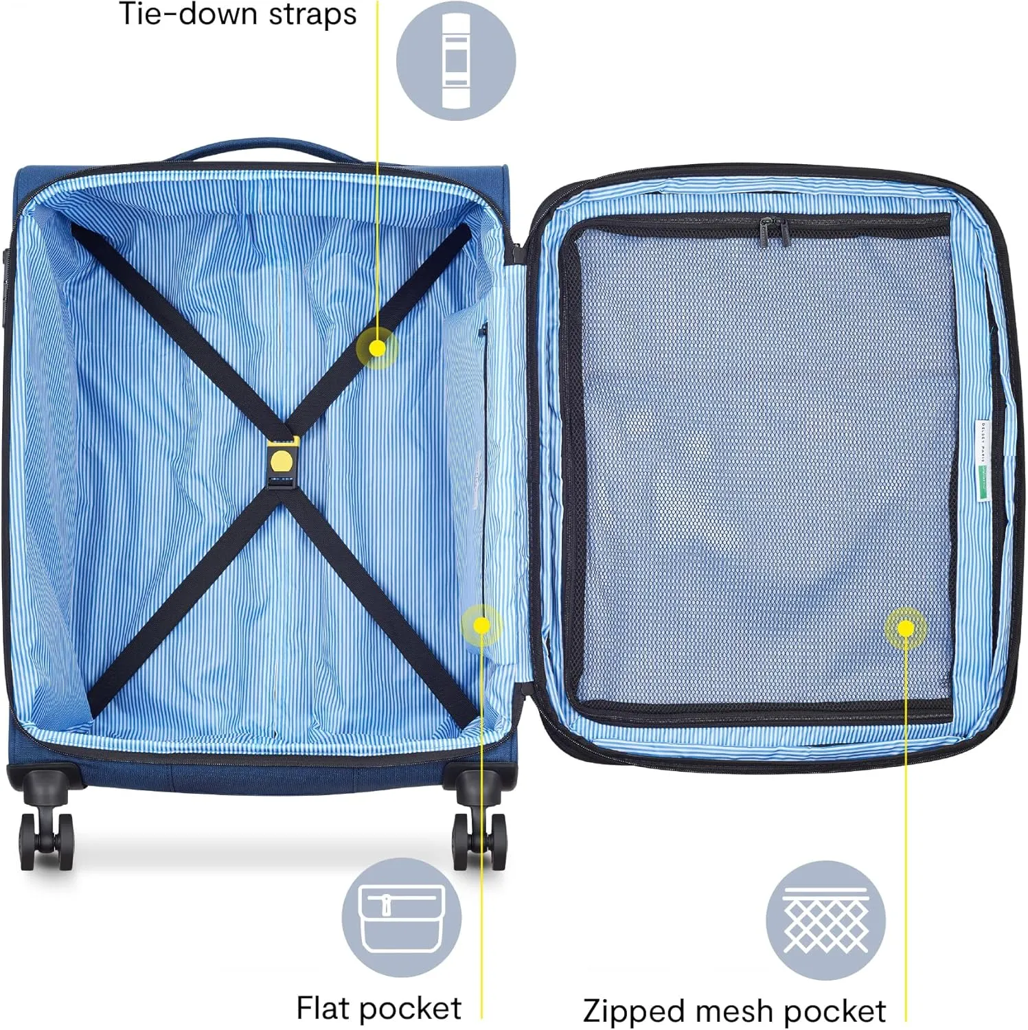 United Colors of Benetton Be Softside Expandable Luggage with Spinner Wheels, Faded Denim, Checked-Medium 23 Inch