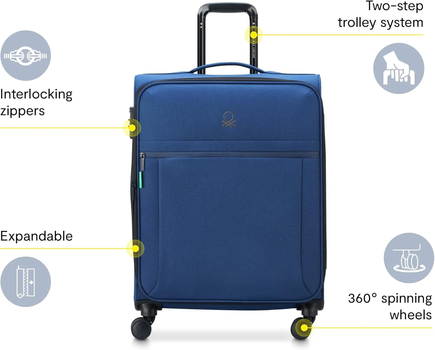 United Colors of Benetton Be Softside Expandable Luggage with Spinner Wheels, Faded Denim, Checked-Medium 23 Inch