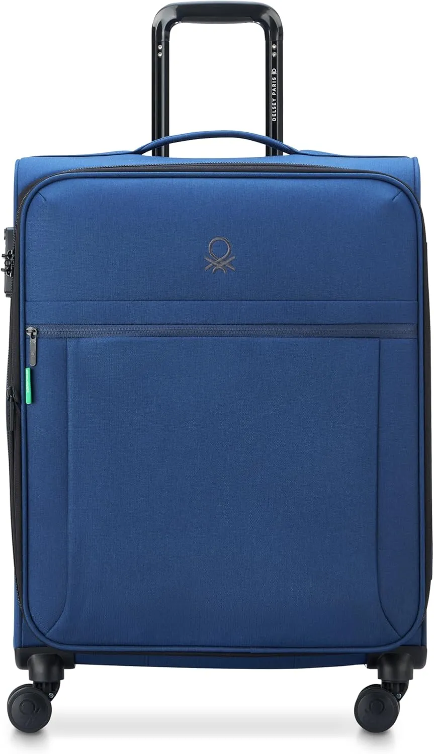 United Colors of Benetton Be Softside Expandable Luggage with Spinner Wheels, Faded Denim, Checked-Medium 23 Inch