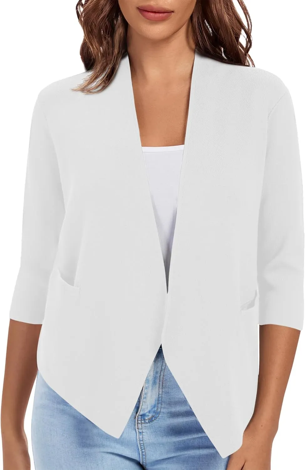 Urban CoCo Women's 3/4 Sleeve Cropped Open Front Cardigan Knit Lightweight V Neck Knit Bolero Shrugs with Pockets