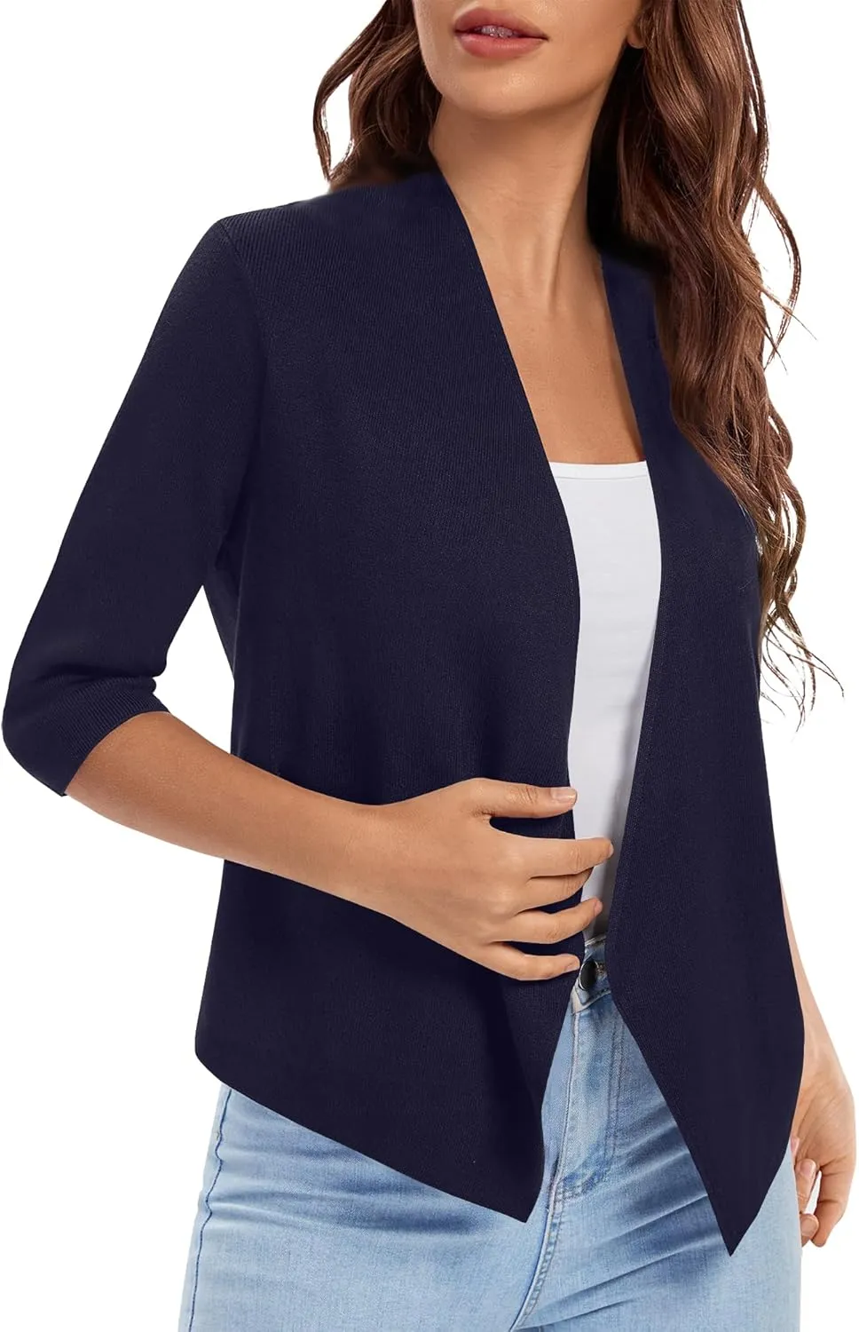 Urban CoCo Women's 3/4 Sleeve Cropped Open Front Cardigan Knit Lightweight V Neck Knit Bolero Shrugs with Pockets