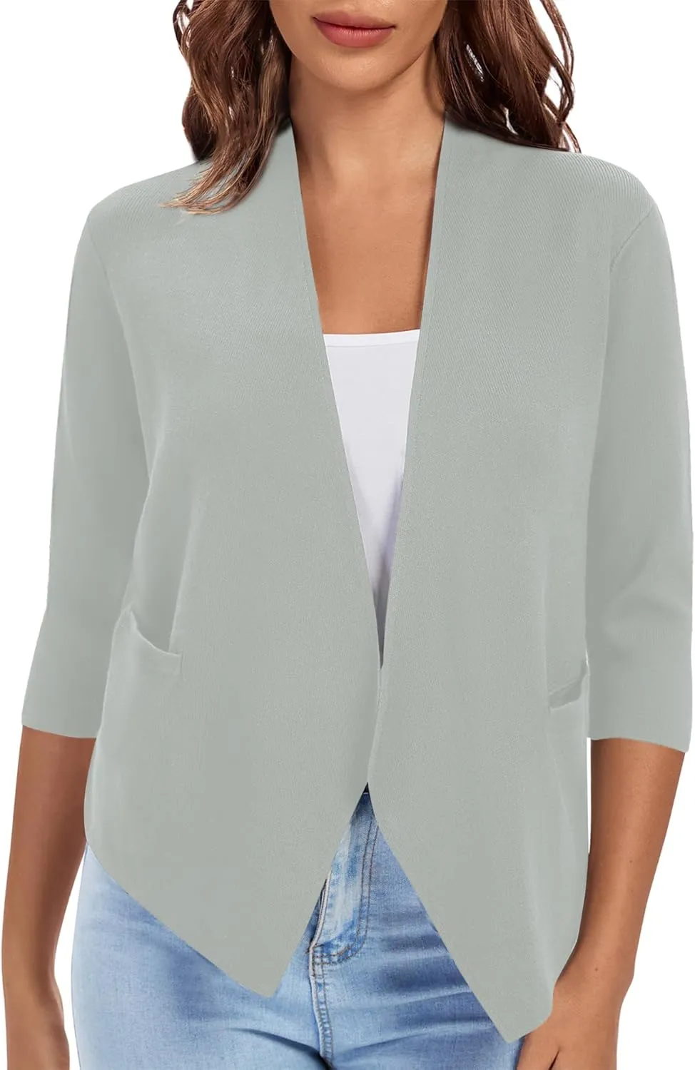 Urban CoCo Women's 3/4 Sleeve Cropped Open Front Cardigan Knit Lightweight V Neck Knit Bolero Shrugs with Pockets