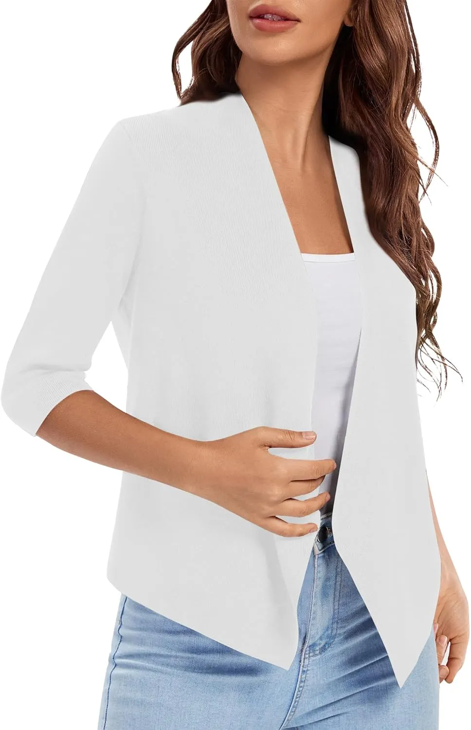 Urban CoCo Women's 3/4 Sleeve Cropped Open Front Cardigan Knit Lightweight V Neck Knit Bolero Shrugs with Pockets