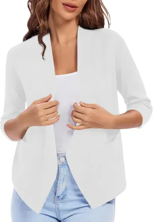 Urban CoCo Women's 3/4 Sleeve Cropped Open Front Cardigan Knit Lightweight V Neck Knit Bolero Shrugs with Pockets