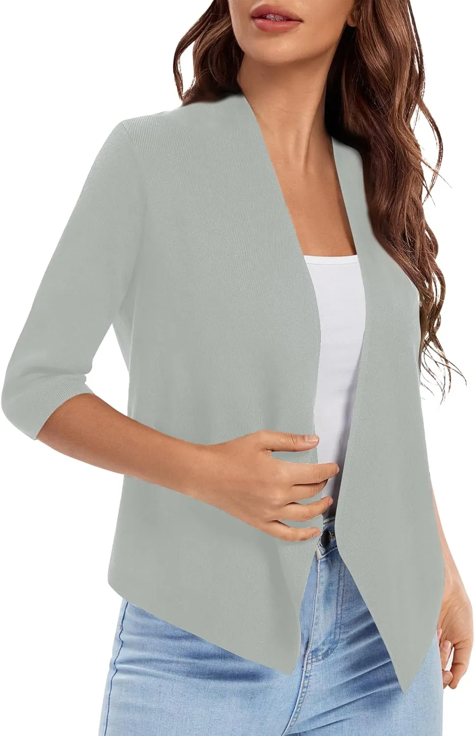 Urban CoCo Women's 3/4 Sleeve Cropped Open Front Cardigan Knit Lightweight V Neck Knit Bolero Shrugs with Pockets