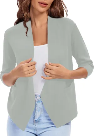 Urban CoCo Women's 3/4 Sleeve Cropped Open Front Cardigan Knit Lightweight V Neck Knit Bolero Shrugs with Pockets
