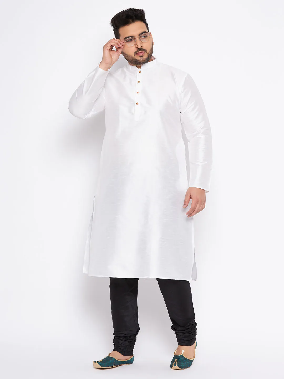 VASTRAMAY White Silk Blend Kurta Set
