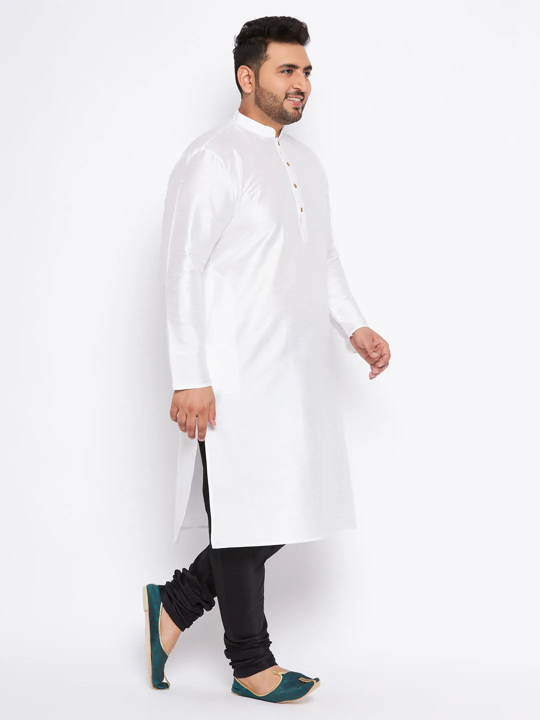 VASTRAMAY White Silk Blend Kurta Set