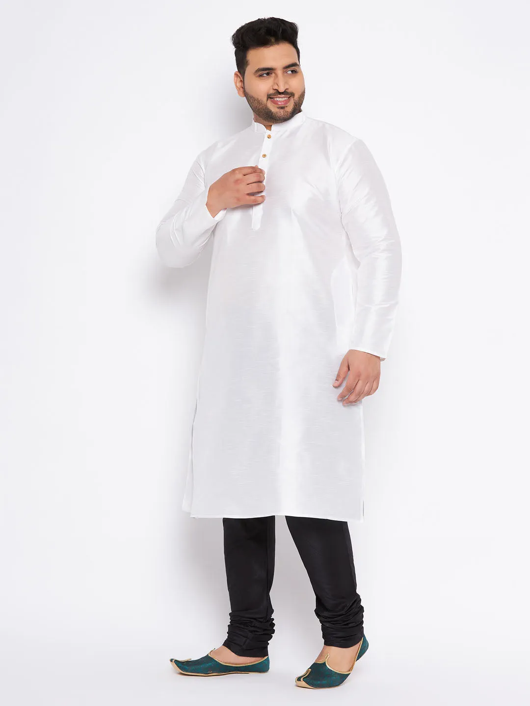 VASTRAMAY White Silk Blend Kurta Set