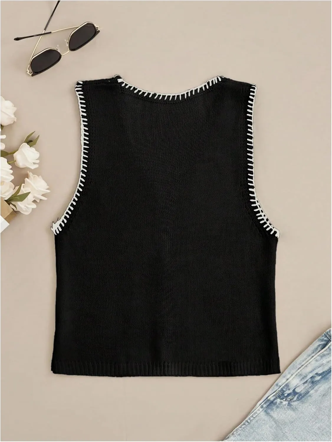Verdusa Women's Cut Out Sweater Vest V Neck Sleeveless Knitted Vest Tops