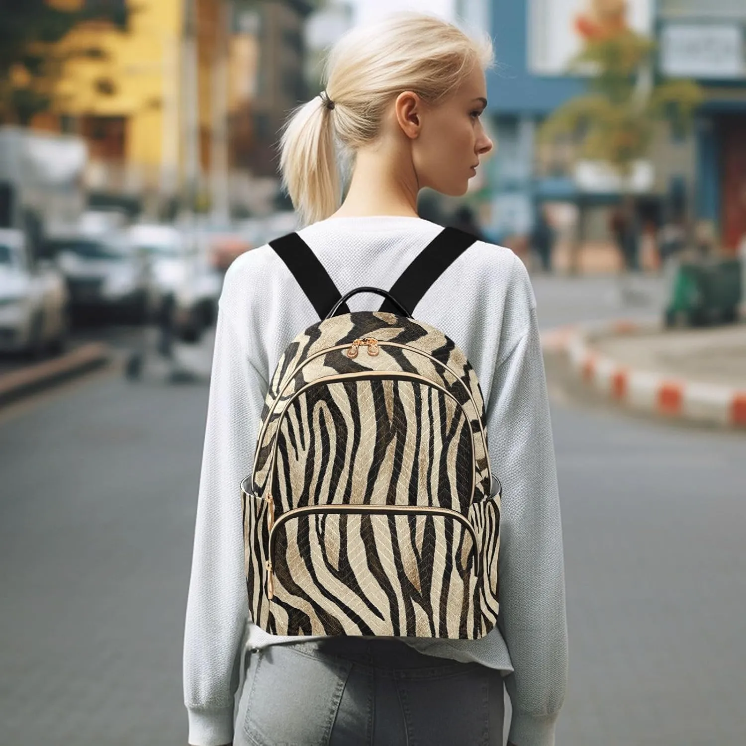 Vintage Zebra Print Animal Mini Backpack Purse for Women Travel Bag Lightweight Shoulder Bag Fashion Daypack