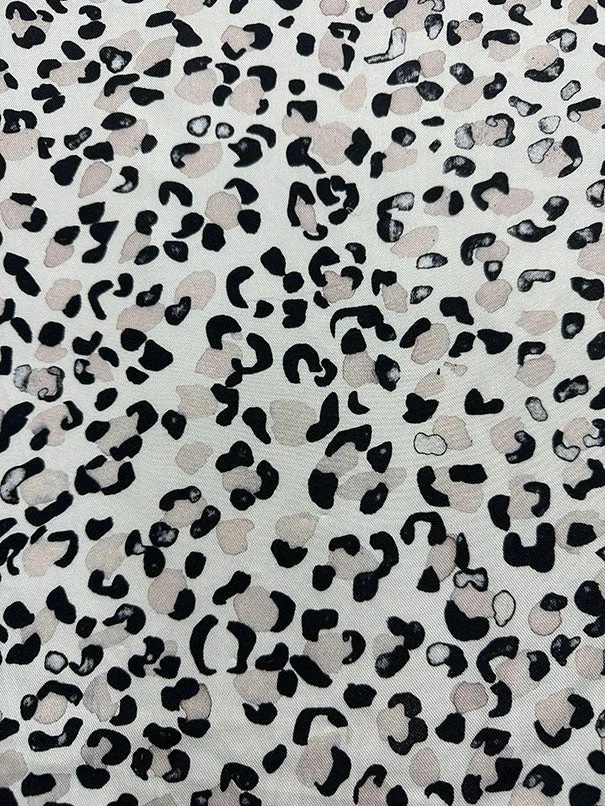White Cheetah Rayon Twill Challis Fabric