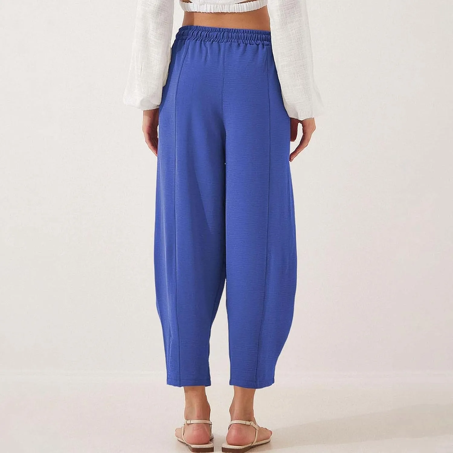 Wide Leg Harem Pants for Women Cotton Linen Casual High Waisted Trousers with Pockets Loose Fit Beach Palazzo Pants