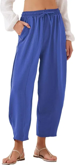 Wide Leg Harem Pants for Women Cotton Linen Casual High Waisted Trousers with Pockets Loose Fit Beach Palazzo Pants