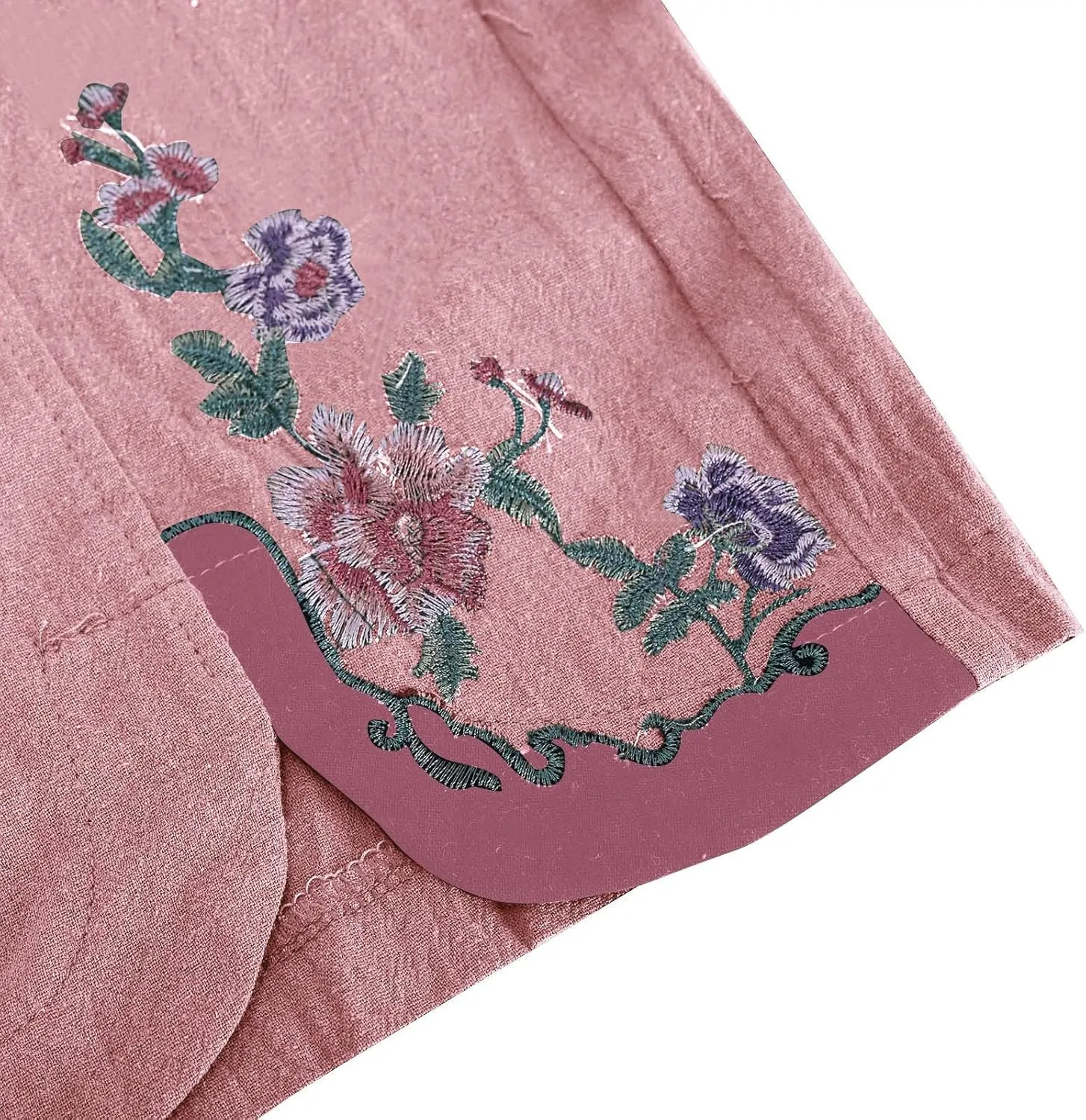 Wide Leg Linen Pants for Women Vintage Floral Embroidered Cropped Trousers High Elastic Waist Summer Beach Pants