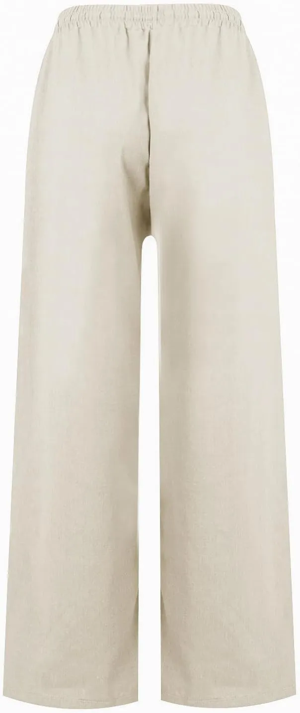 Wide Leg Linen Pants Women Summer Elastic High Waisted Palazzo Pants Side Slit Casual Work Beach Trousers with Pocket