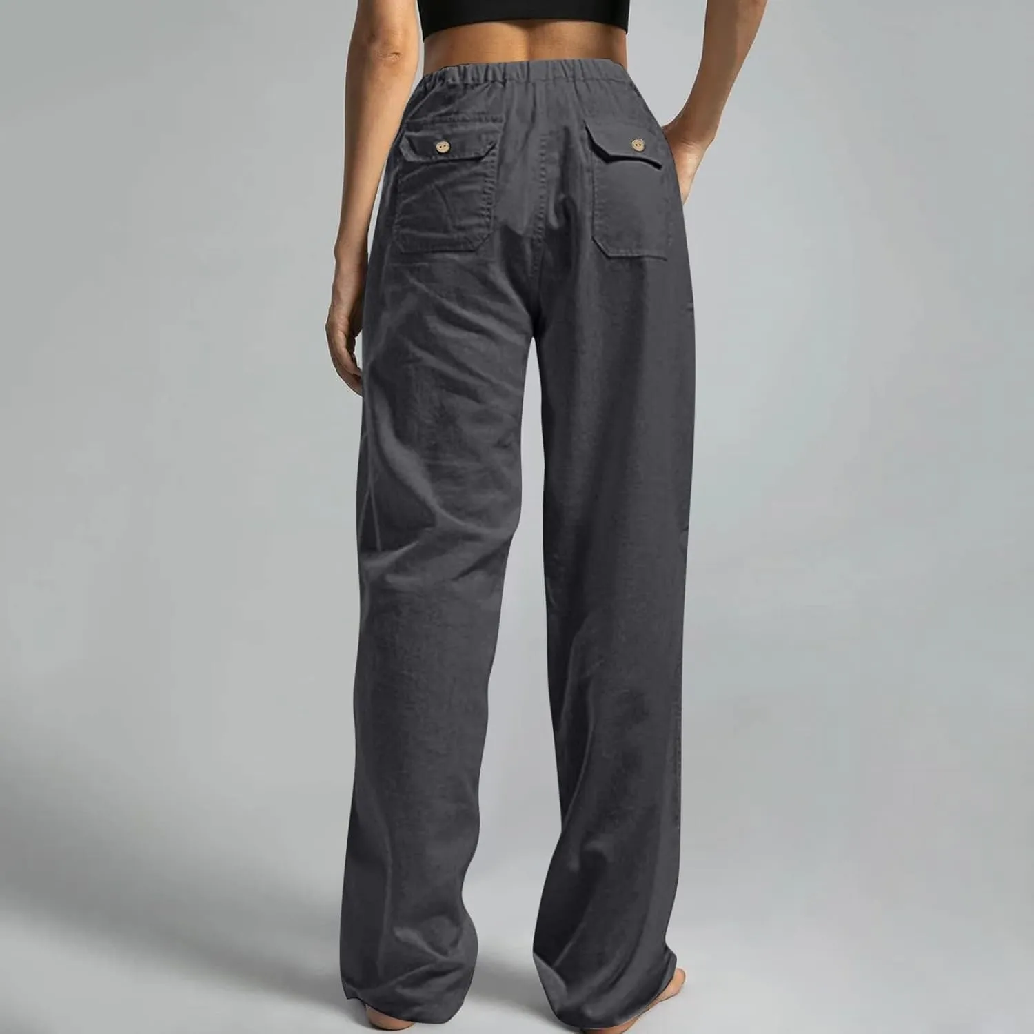 Wide Leg Palazzo Pants for Women Drawstring Elastic High Waisted Wide Leg Linen Pants Baggy Lounge Pants with Pockets