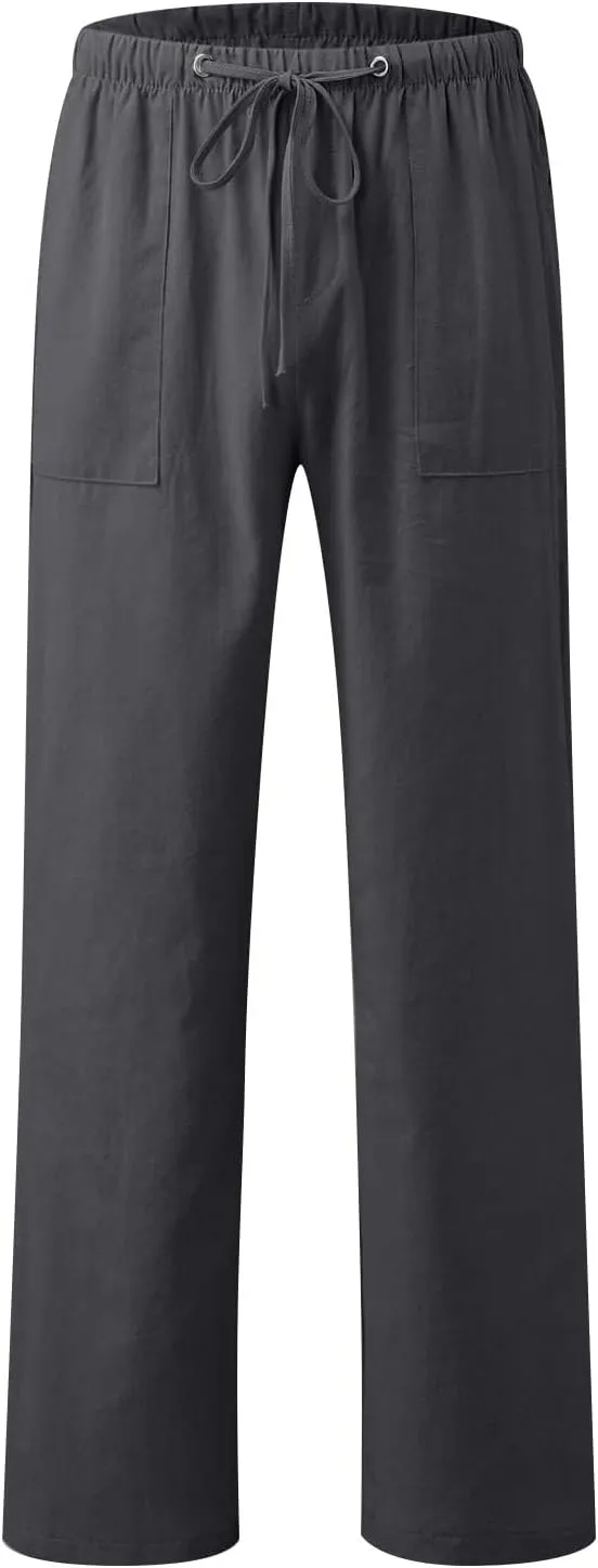 Wide Leg Palazzo Pants for Women Drawstring Elastic High Waisted Wide Leg Linen Pants Baggy Lounge Pants with Pockets