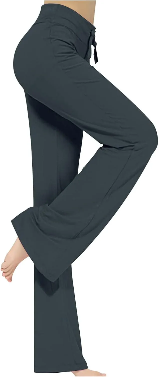 Wide Leg Yoga Pants Women Drawstring High Waist Tummy Control Lounge Trouser Bootcut Comfy Pants Gym Workout Leggings