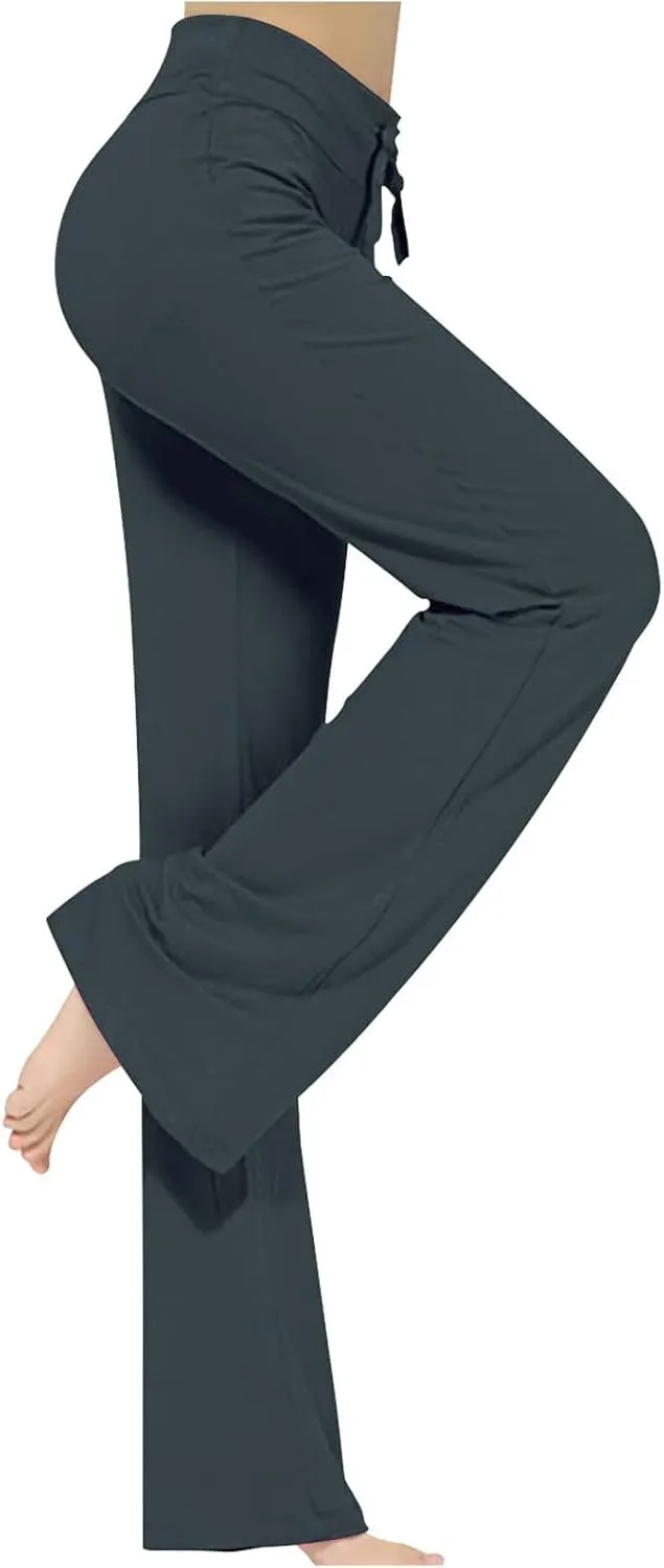 Wide Leg Yoga Pants Women Drawstring High Waist Tummy Control Lounge Trouser Bootcut Comfy Pants Gym Workout Leggings