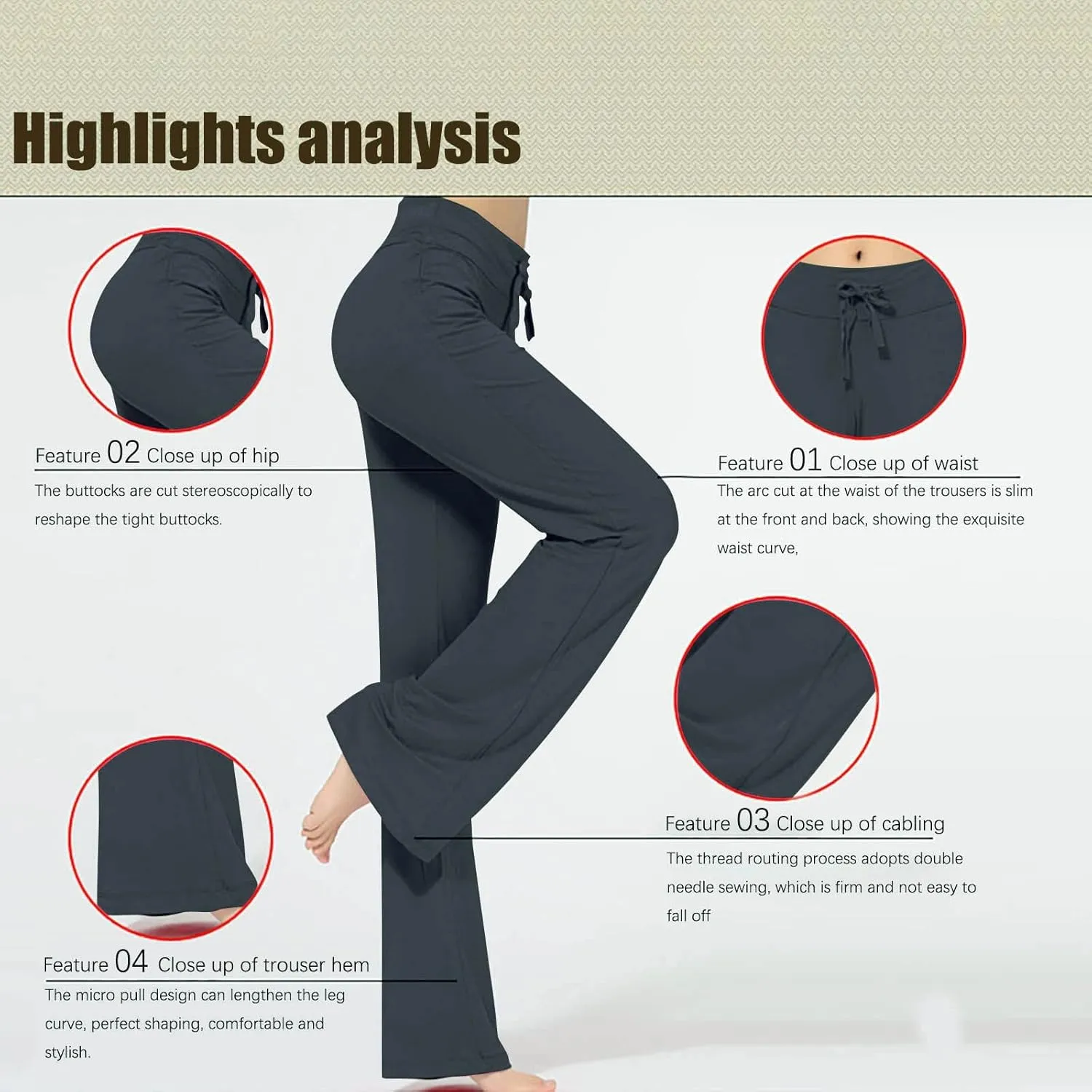Wide Leg Yoga Pants Women Drawstring High Waist Tummy Control Lounge Trouser Bootcut Comfy Pants Gym Workout Leggings