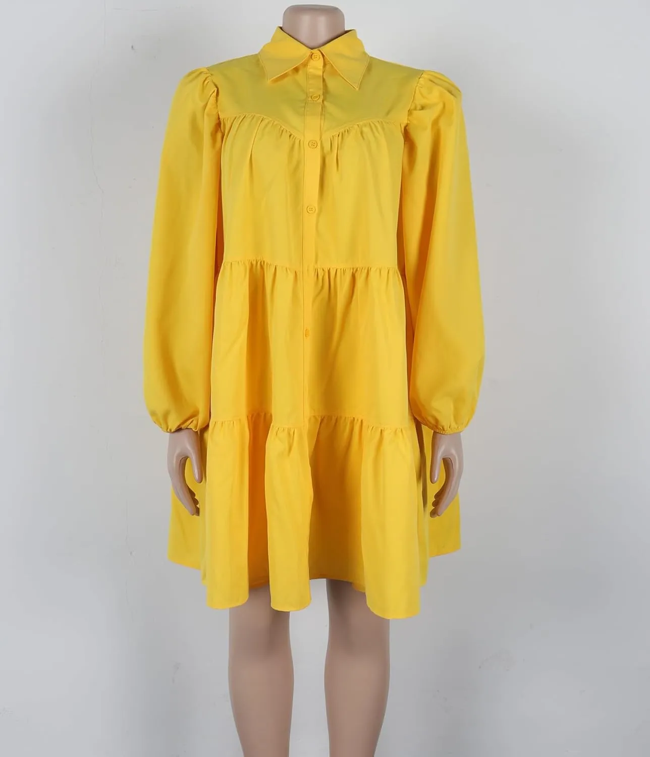 WOKANSE Women's 2024 Fall Cute Babydoll Ruffle Hem Puff Sleeve Dress Loose Plus Size Shirt Dresses