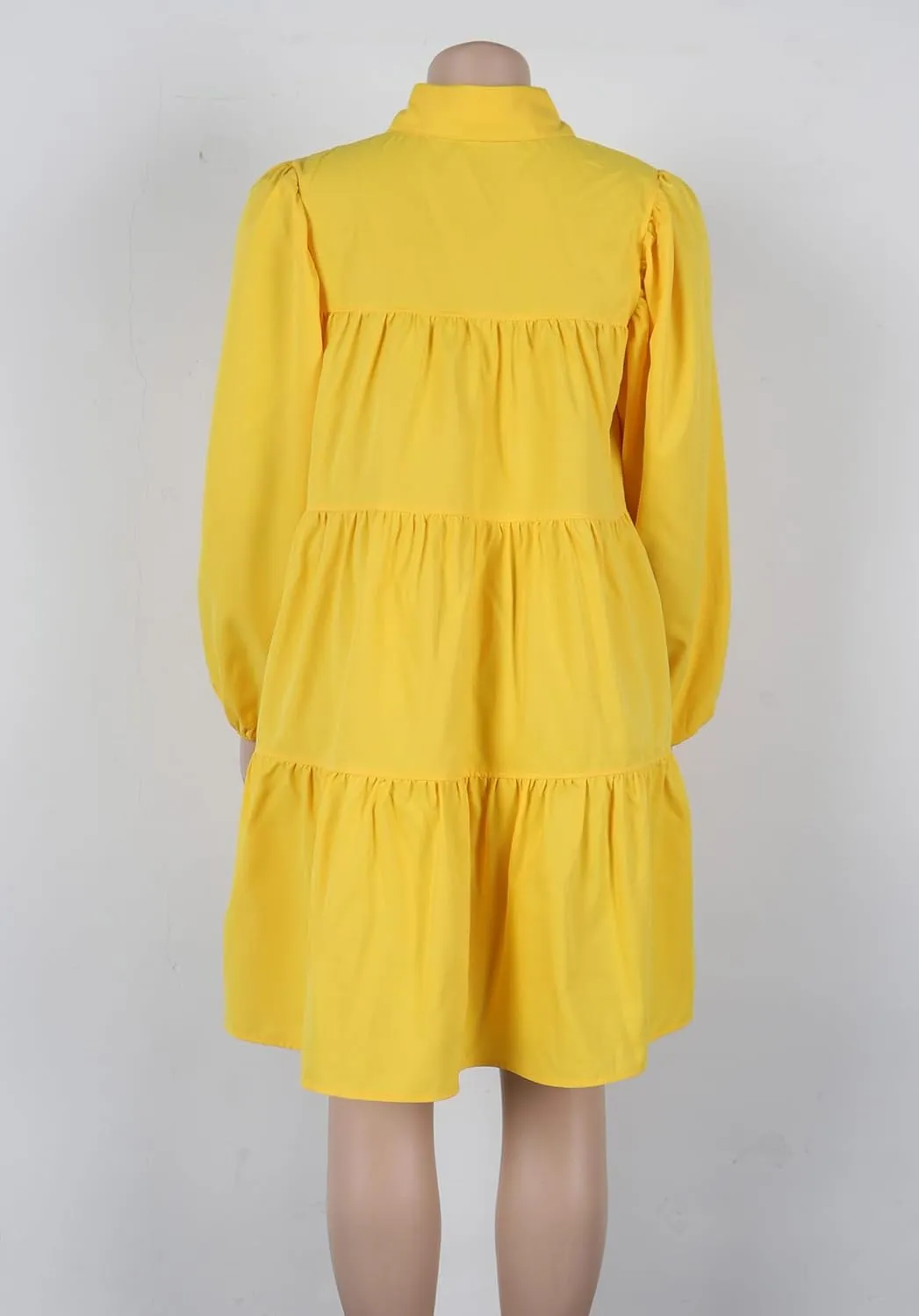 WOKANSE Women's 2024 Fall Cute Babydoll Ruffle Hem Puff Sleeve Dress Loose Plus Size Shirt Dresses