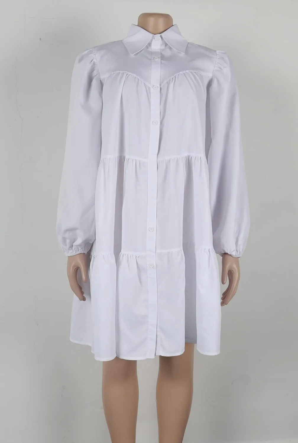 WOKANSE Women's 2024 Fall Cute Babydoll Ruffle Hem Puff Sleeve Dress Loose Plus Size Shirt Dresses