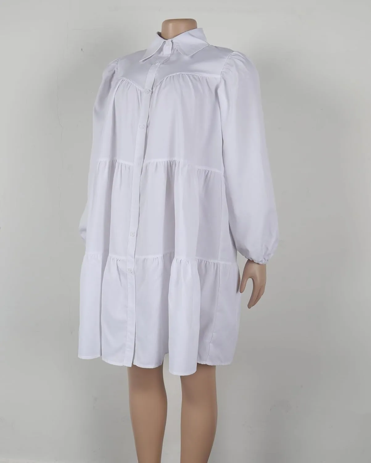 WOKANSE Women's 2024 Fall Cute Babydoll Ruffle Hem Puff Sleeve Dress Loose Plus Size Shirt Dresses