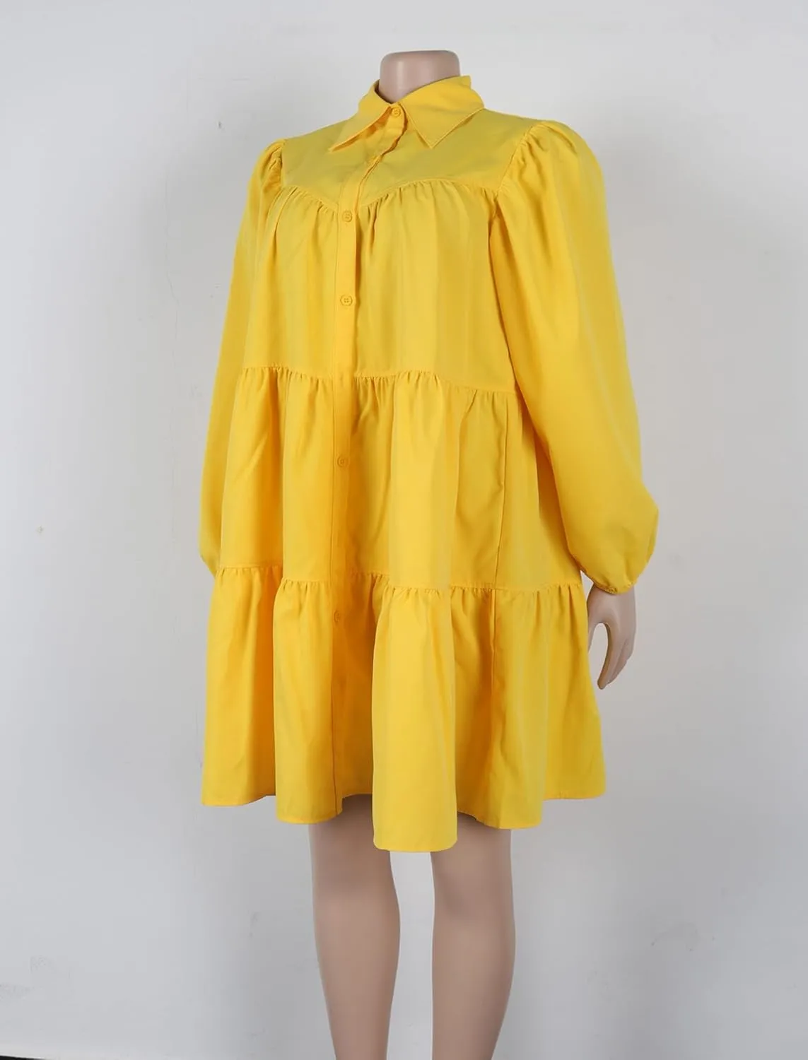 WOKANSE Women's 2024 Fall Cute Babydoll Ruffle Hem Puff Sleeve Dress Loose Plus Size Shirt Dresses
