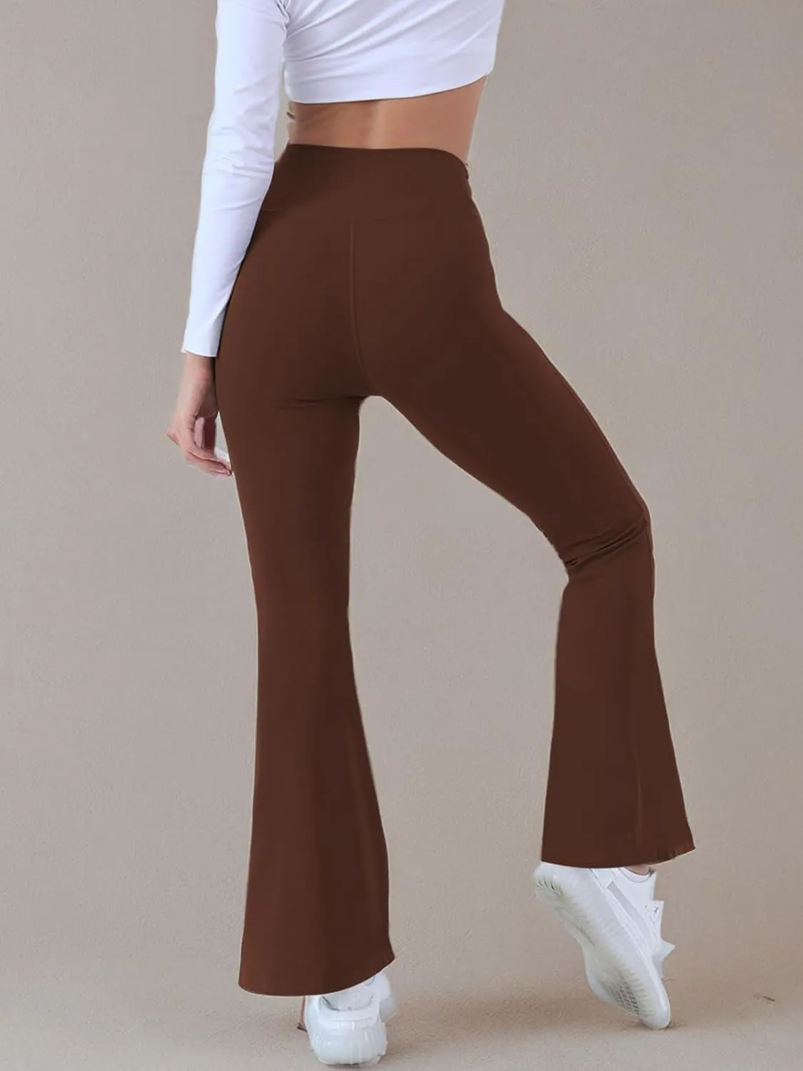 Women Flare Leggings with Side Pockets,Crossover Yoga Pants Bootleg High Waisted Stretchy Control Gym Workout Pants