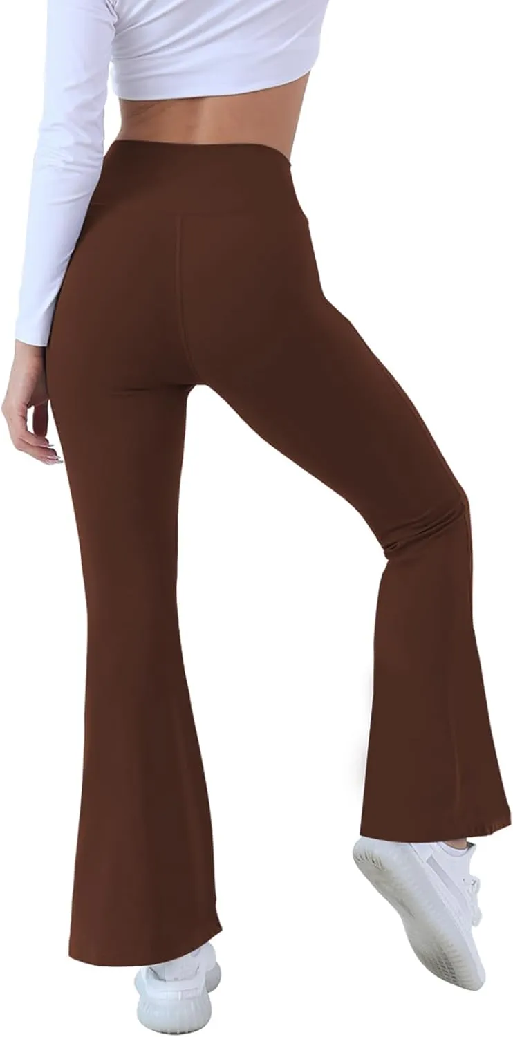 Women Flare Leggings with Side Pockets,Crossover Yoga Pants Bootleg High Waisted Stretchy Control Gym Workout Pants