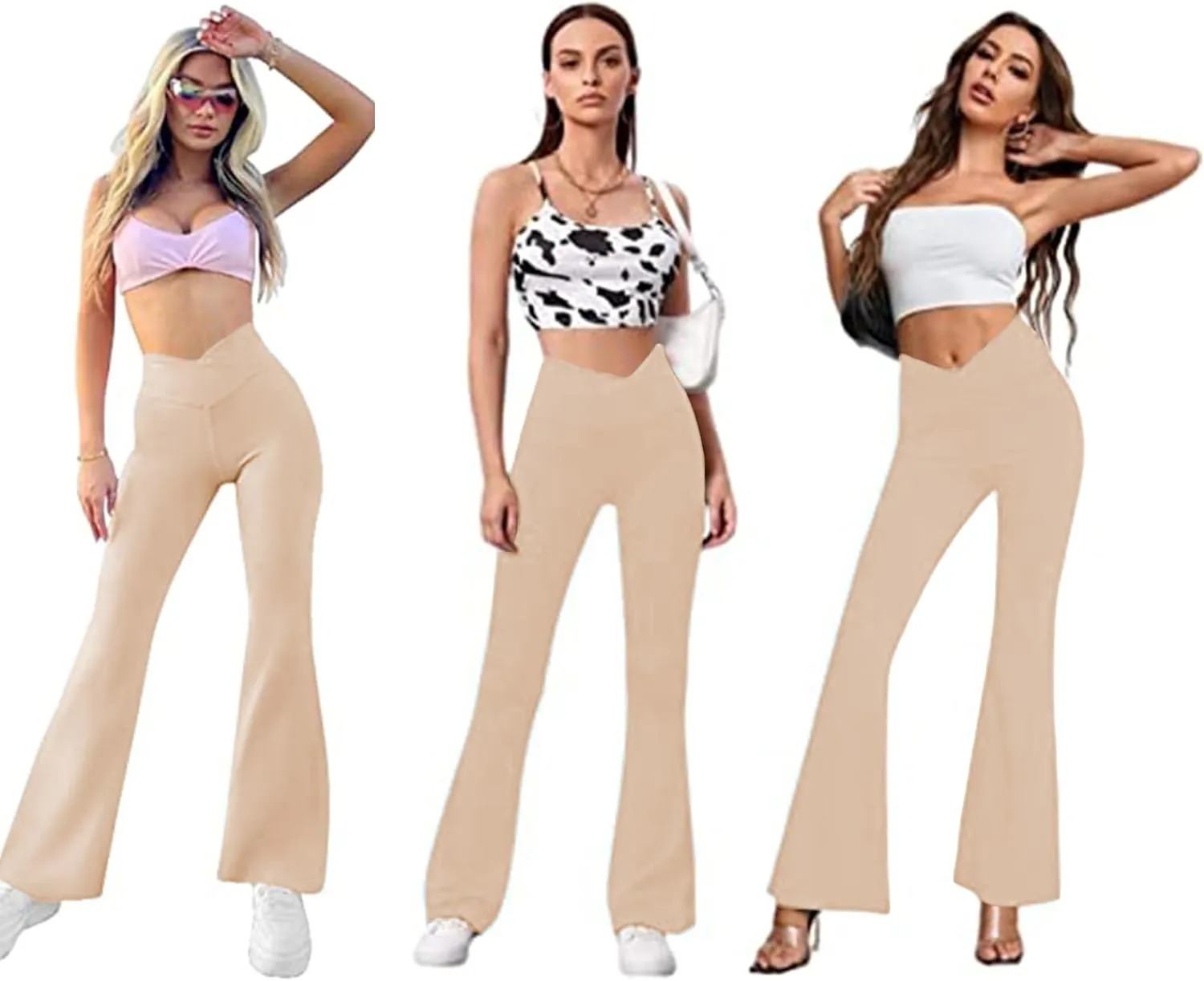 Women Flare Leggings with Side Pockets,Crossover Yoga Pants Bootleg High Waisted Stretchy Control Gym Workout Pants