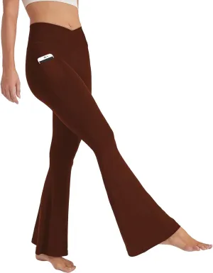 Women Flare Leggings with Side Pockets,Crossover Yoga Pants Bootleg High Waisted Stretchy Control Gym Workout Pants