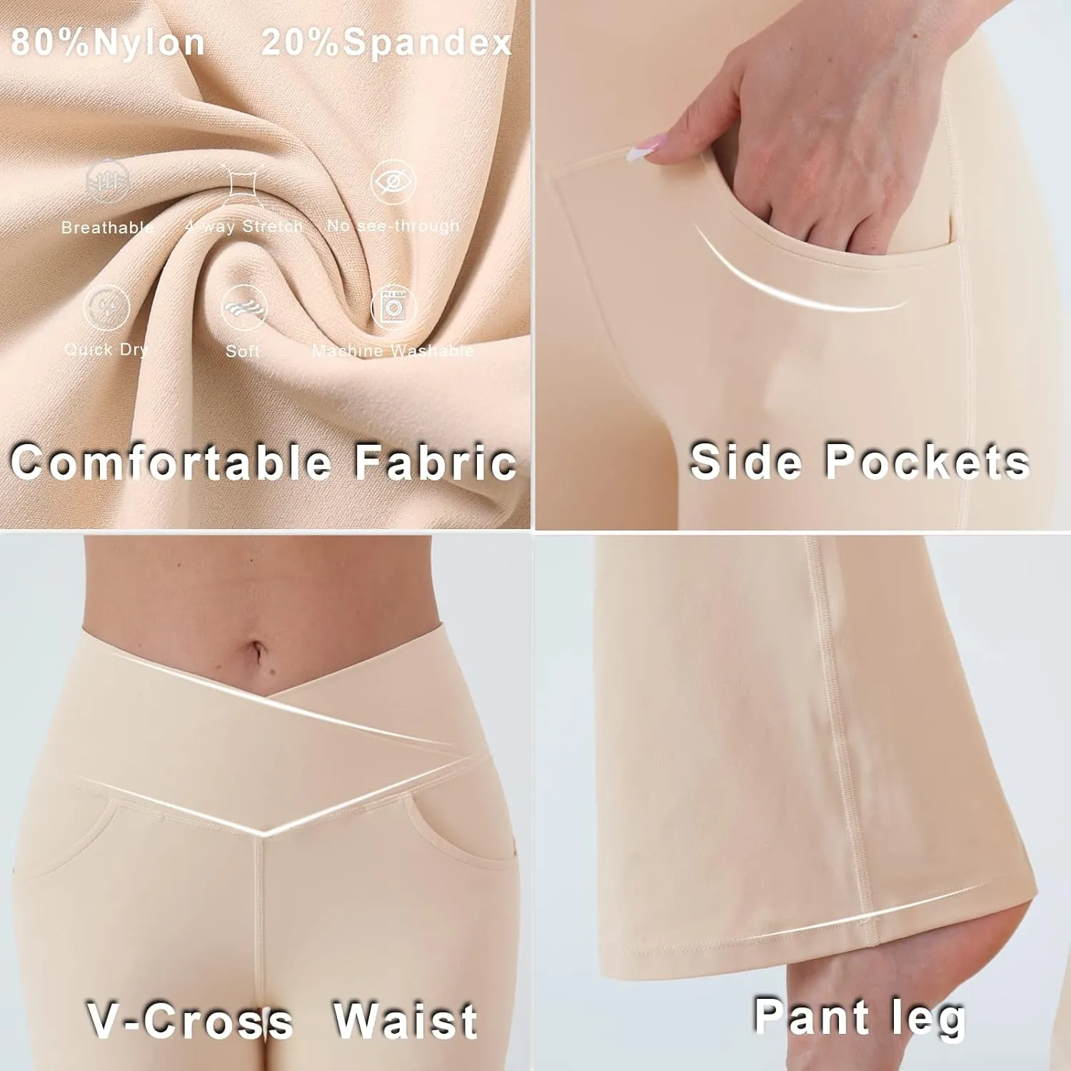 Women Flare Leggings with Side Pockets,Crossover Yoga Pants Bootleg High Waisted Stretchy Control Gym Workout Pants