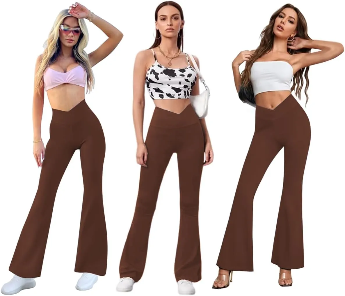 Women Flare Leggings with Side Pockets,Crossover Yoga Pants Bootleg High Waisted Stretchy Control Gym Workout Pants