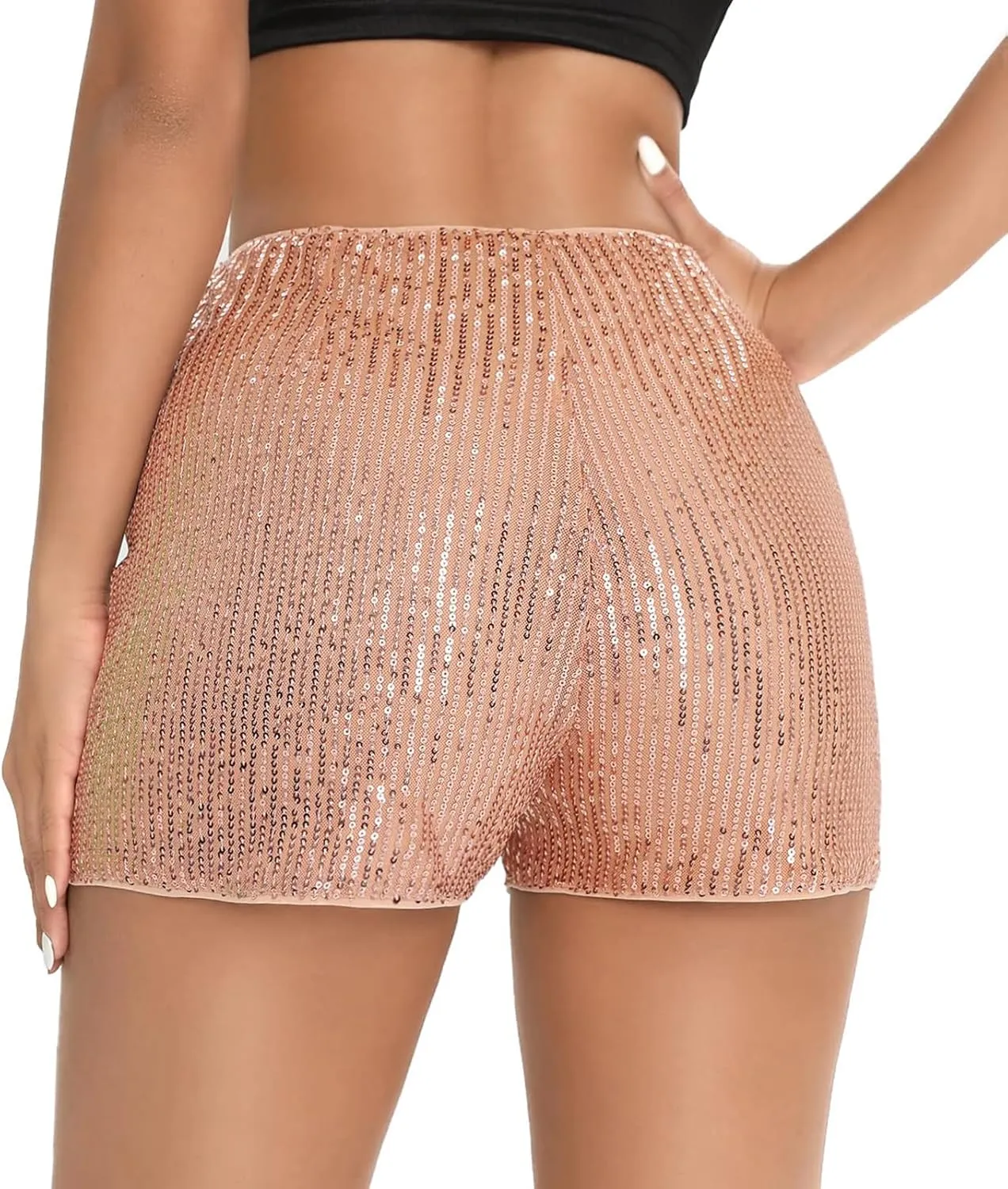 Women Sequin Shorts High Waist Elastic Sparkly Straight Leg Short Glitter Sparkle Hot Pants Party Outfits