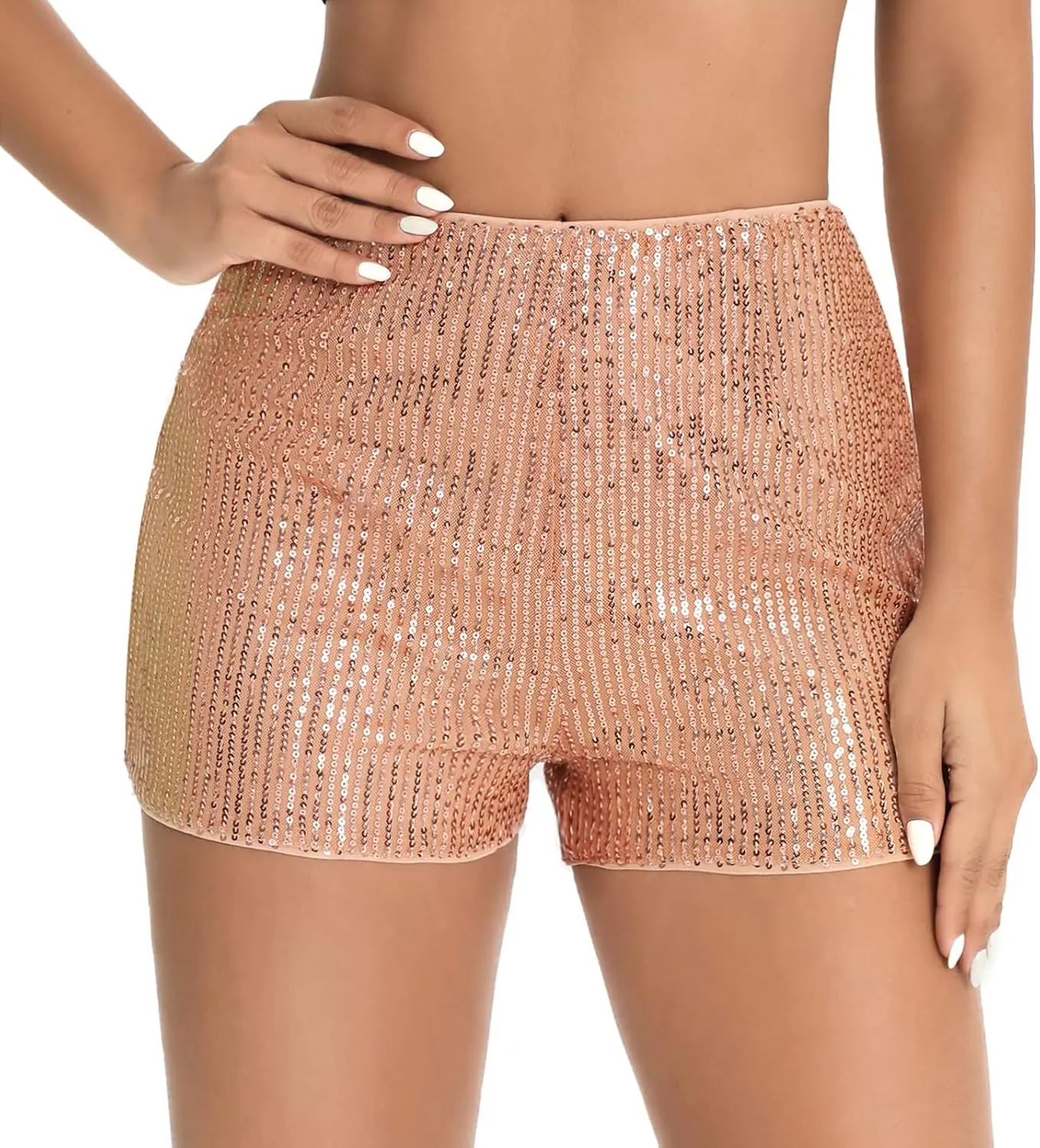 Women Sequin Shorts High Waist Elastic Sparkly Straight Leg Short Glitter Sparkle Hot Pants Party Outfits